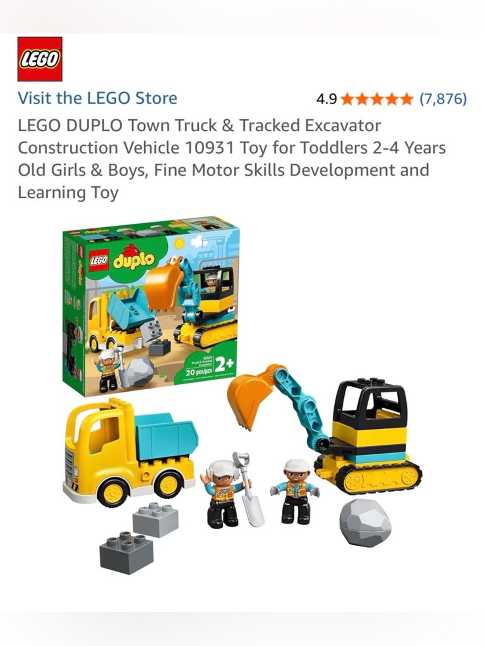 LEGO DUPLO Town Truck & Tracked Excavator Construction Vehicle 10931